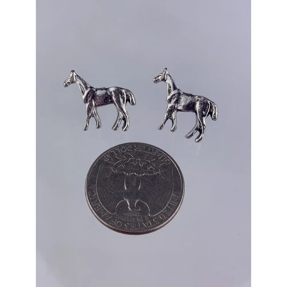Horse Equestrian Silver Tone Lapel Tie Tack Pin Set Vintage